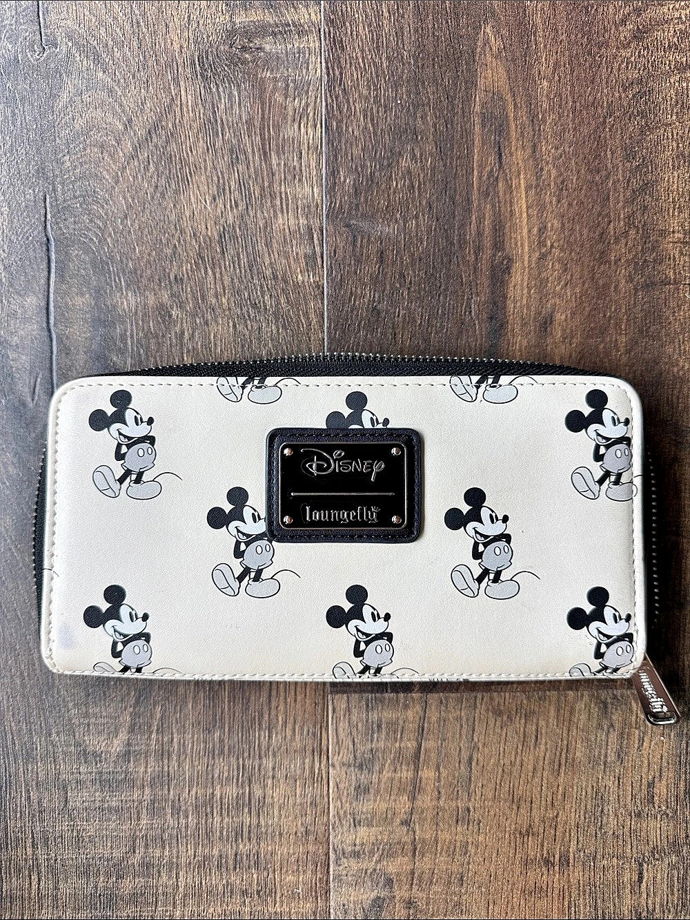 Loungefly Disney Mickey Mouse Allover Print Zip Around Wallet White & Black